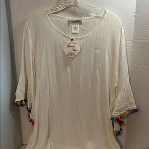 Cream 3/4 Sleeve Boxy Tunic